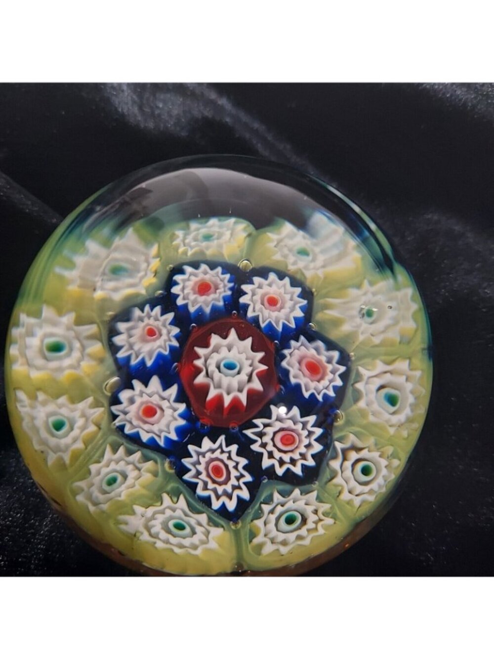 Paperweight Egg Shaped Millefiori Canes Yellow Cobalt Red Gold Flecking 2"Tall - Picture 11 of 16